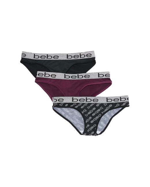 Bebe Logo Waistband Bikini Panties - Pack Of 3 in Black