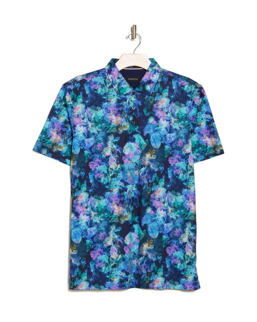 Bugatchi Blue Hendrix Digital Floral Print Cotton Polo for men