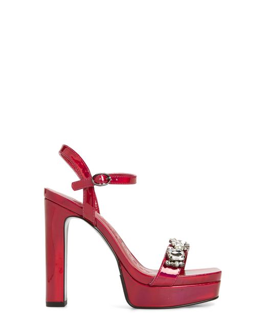 Karl Lagerfeld Red Jala Jeweled Ankle Strap Sandal