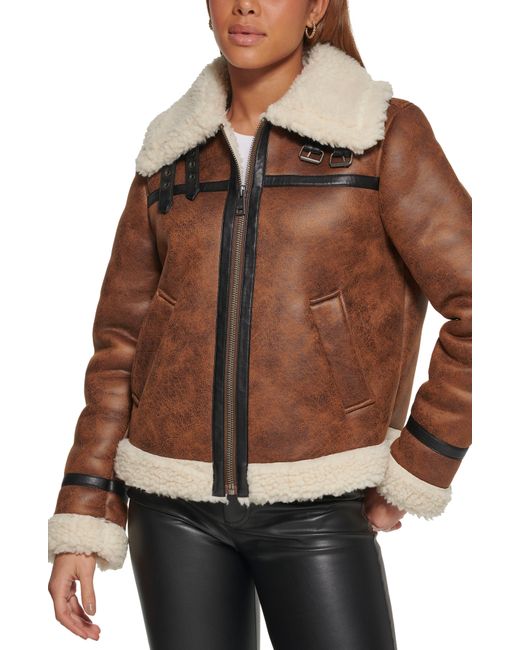 Levi's Faux Shearling Aviator Jacket In Brown At Nordstrom Rack | Lyst