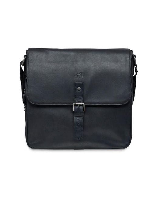 Mancini Black Leather Laptop Messenger Bag for men