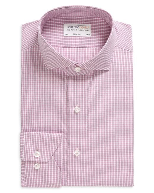 Lorenzo Uomo Pink Windowpane Check Trim Fit Dress Shirt for men