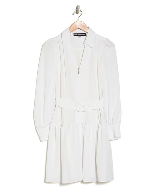 Karl Lagerfeld White Long Sleeve Silky Crepe Mini Shirtdress