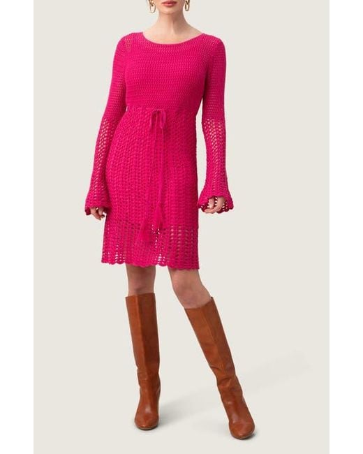 Trina Turk Pink Gloria Open Knit Long Sleeve Dress
