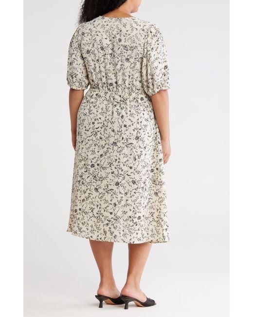 Melrose and Market Natural Ruffle Yoke Short Sleeve Midi Dress