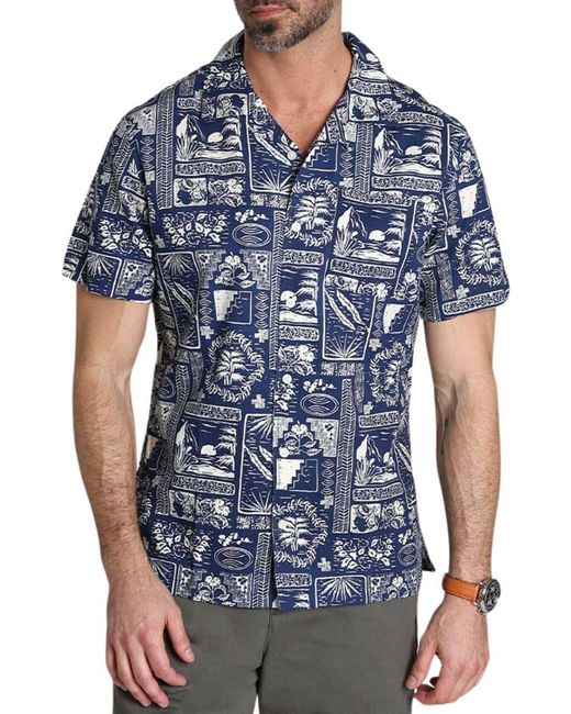 Jachs New York Blue Island Print Button-up Camp Shirt for men