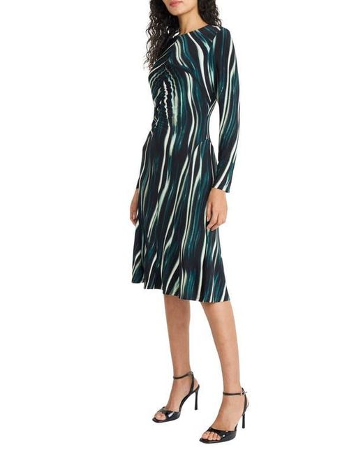 Maggy London Blue Long Sleeve Mesh Midi Dress