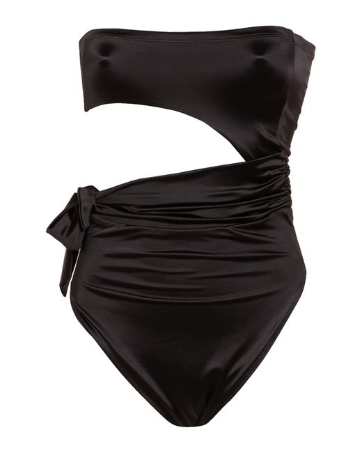 GOOD AMERICAN Black Side Tie Cuout One-piece Swimsuit