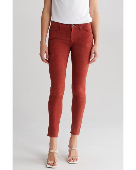 AG Jeans Red The Legging Ankle Skinny Leather Pants