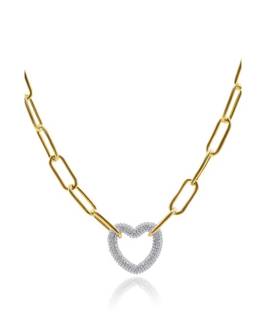 CZ by Kenneth Jay Lane Metallic Pave Mid Size Heart Chain Link Necklace In 2 Tone Silver-gold At Nordstrom Rack