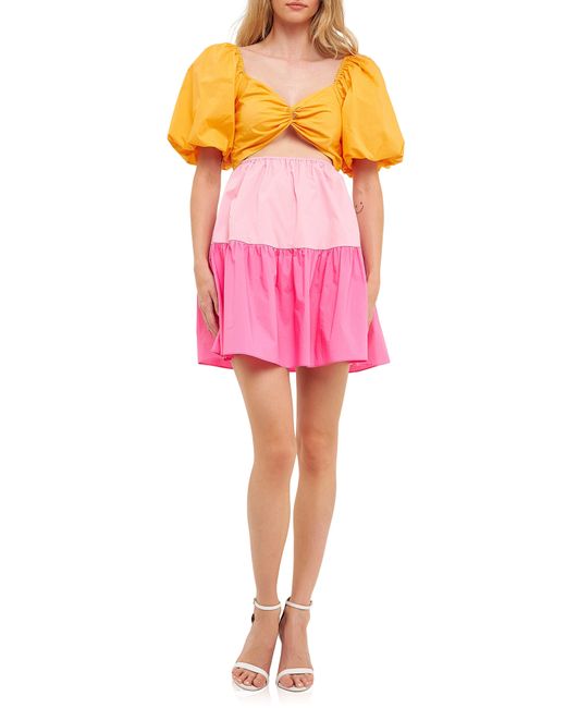 English Factory Pink Colorblock Front Twist A-line Dress