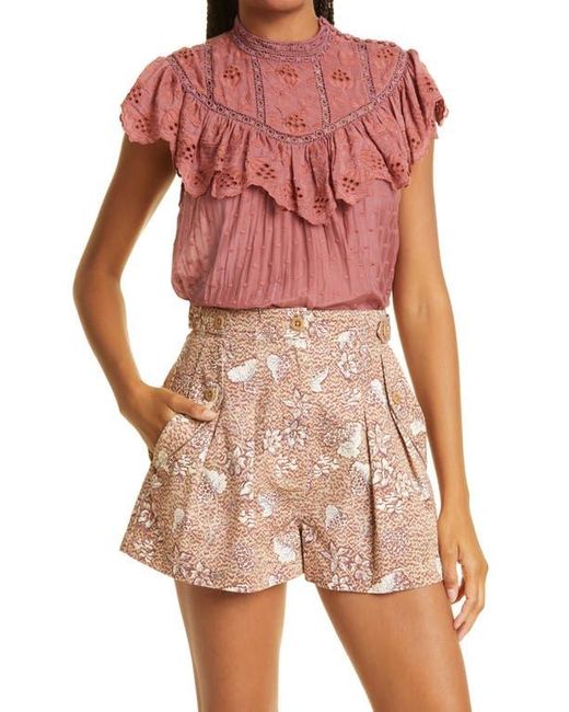 Ulla Johnson Red Delaine Mock Neck Cotton & Silk Blouse