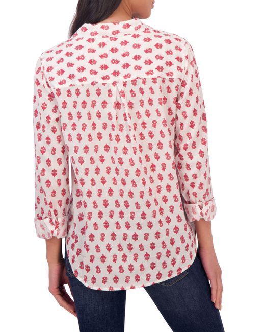 Lucky Brand Red Ornate Print Pocket Button-up Cotton Shirt