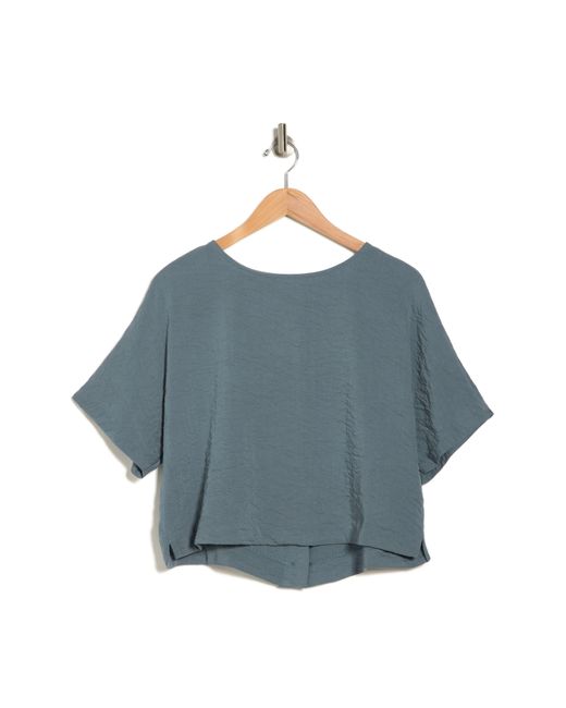 Adrianna Papell Blue Crinkle Boxy Crop T-shirt