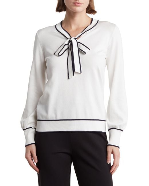 Adrianna Papell White Tipped Bow Neck Sweater