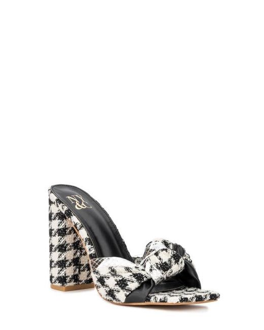 New York & Company White Anthi Houndstooth Block Heel Sandal