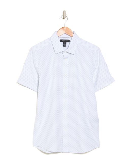 Kenneth Cole White Geo Print Short Sleeve Button-up Sport Shirt for men