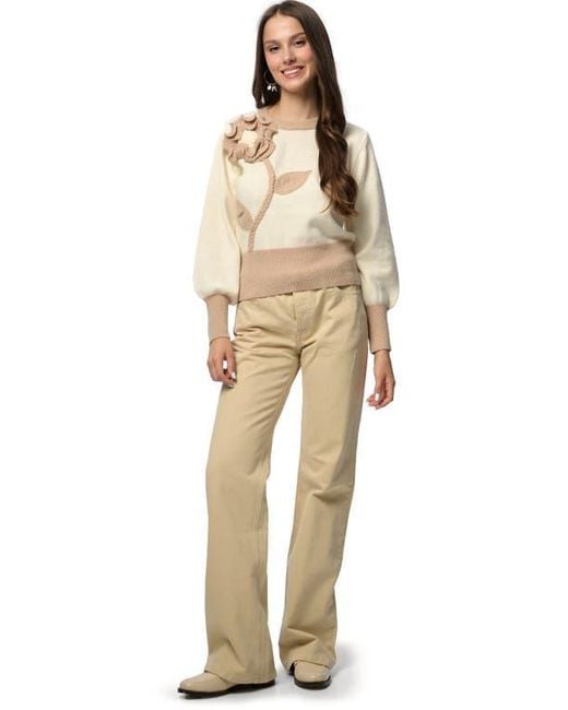 Saachi Natural Ruffled Bloom Pullover Sweater