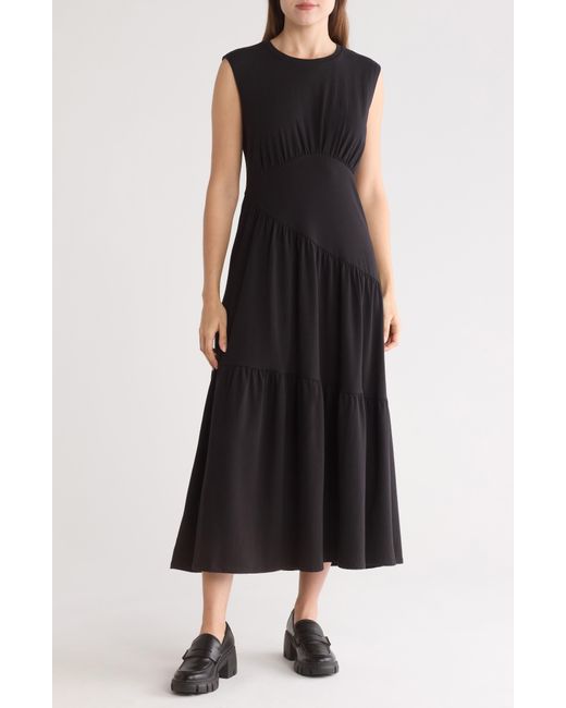 DKNY Black Tiered Stretch Cotton Maxi Dress