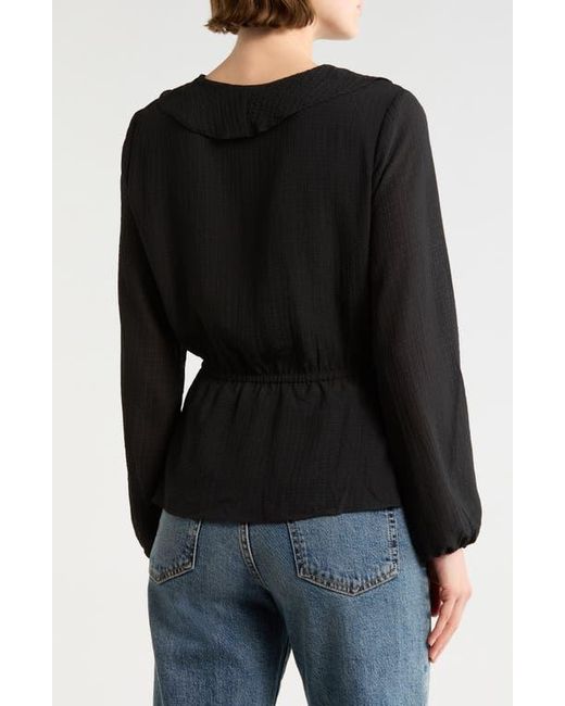 Max Studio Black Ruffle Long Sleeve Faux Wrap Top