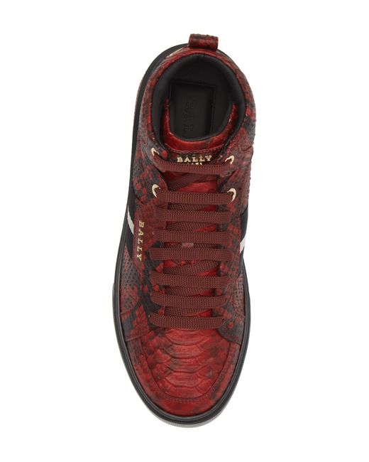 Bally Red Meson Snakeskin Embossed High Top Sneaker for men