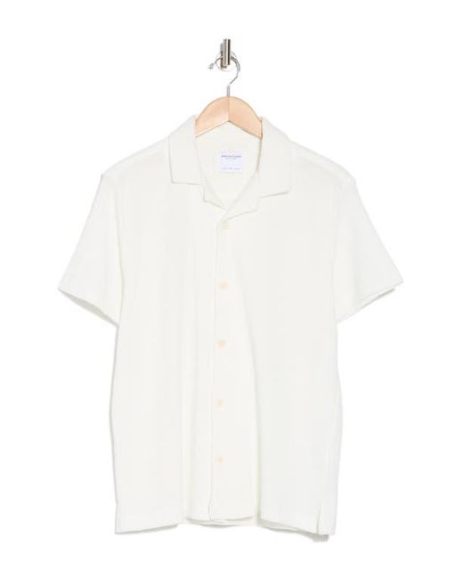 Denim and Flower White Textured Knit Camp Shirt for men