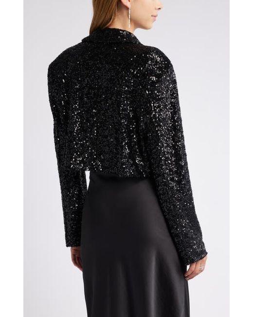 Open Edit Black Sequin Crop Blazer