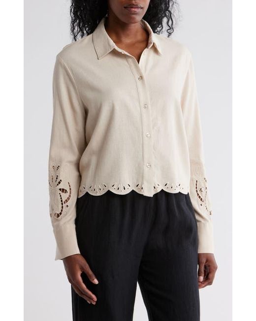 Ellen Tracy Natural Eyelet Inset Button-Up Shirt