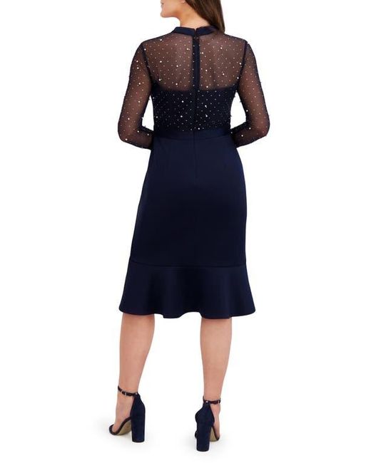 chinese dress ladies London Times Navy Cocktail Sparkle Faux Wrap Dress