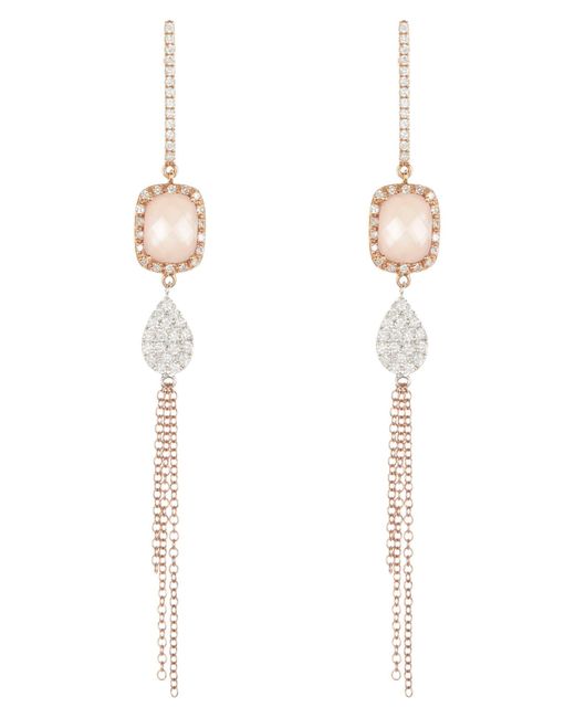 Meira T White Diamond & Rose Quartz Drop Earrings