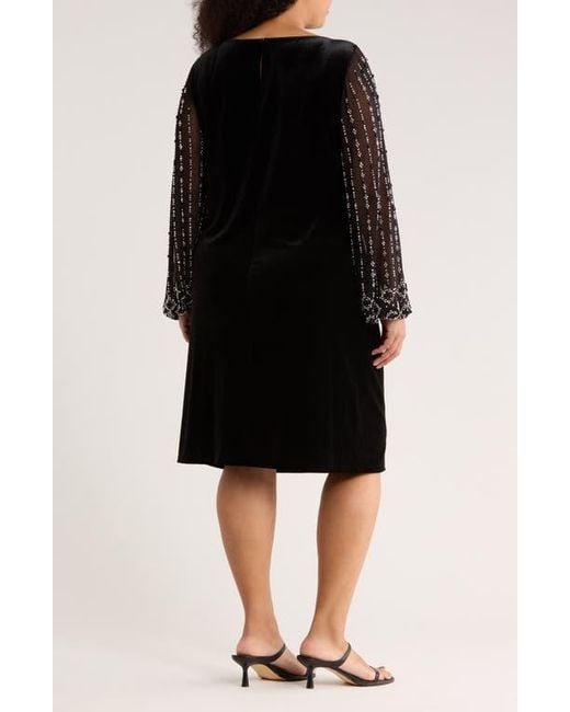 js collection beaded dress Beige V-Neck Long Sleeve Beaded Fringe Dress