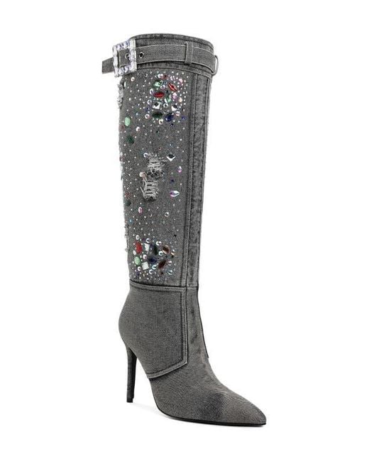 LONDON RAG Gray Cornik Pointed Toe Knee High Boot