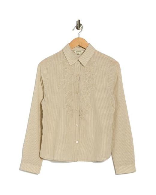 Max Studio Natural Stripe Appliqué Button-Up Shirt