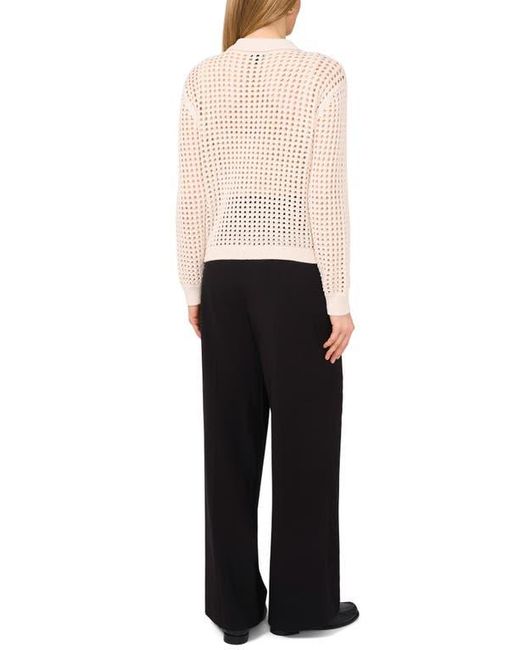 Halogen® Natural Recycled Polyester Open Weave Collar Cardigan