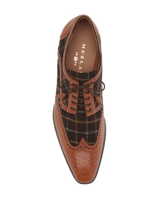 Mezlan Brown Plaid & Brogue Leather Saddle Shoe for men