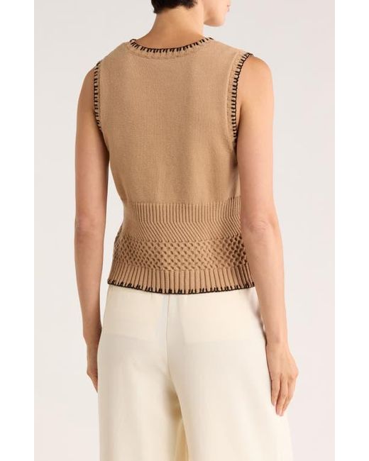 Ellen Tracy Natural Whipstitch Texture Sleeveless Sweater