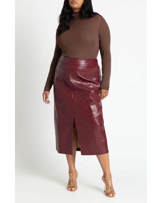 Eloquii Red Croc Embossed Faux Leather Midi Column Skirt