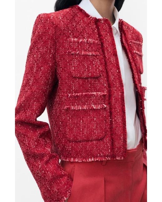 Mango Red Frayed Tweed Jacket