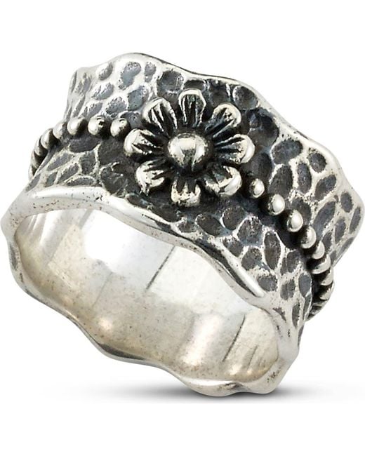 Samuel B. Sterling Flower Hammered Wavy Band Ring in Metallic | Lyst