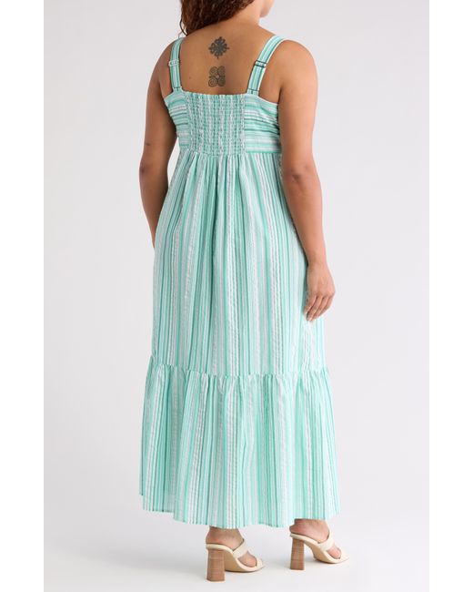 London Times Blue Smocked Tiered Maxi Dress