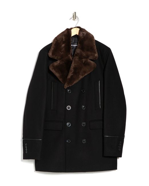 Karl Lagerfeld Faux Fur Collar Double Breasted Coat in ...
