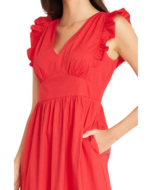 Maggy London Red V-neck Sleeveless Solid Maxi Dress
