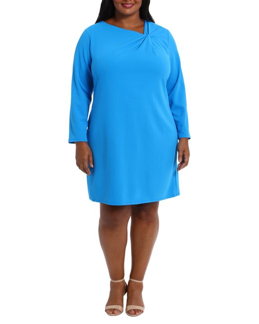 London Times Blue Long Sleeve Asymmetric Dress