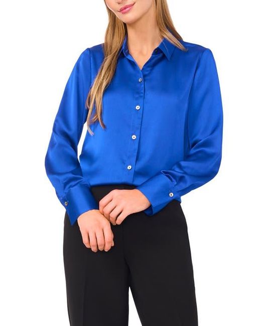 Halogen® Blue Charmeuse Button-Up Shirt