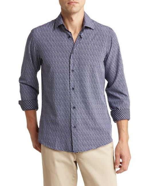 Tom Baine Blue Regular Fit Performance Stretch Long Sleeve Button Front Shirt for men