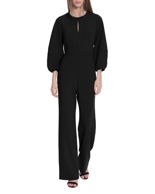Donna Morgan Keyhole Long Sleeve Scuba Jumpsuit In Black At