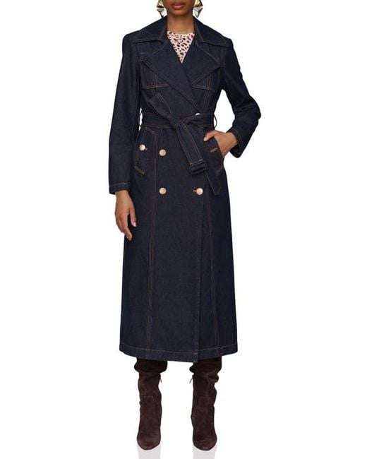 Avec Les Filles Blue Belted Utility Denim Trench Coat