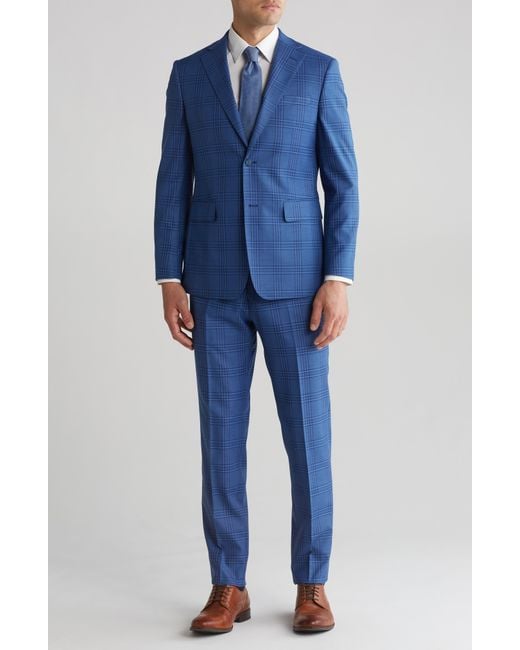 English Laundry Blue Plaid Trim Fit Two-piece Suit for men
