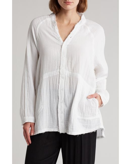 Elan White Gauze Cover-up Button-up Shirt
