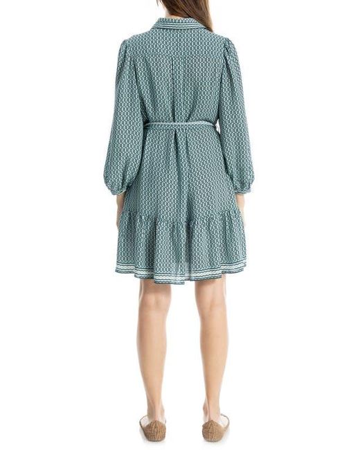 Max Studio Blue Long Sleeve Button Front Crepe Dress